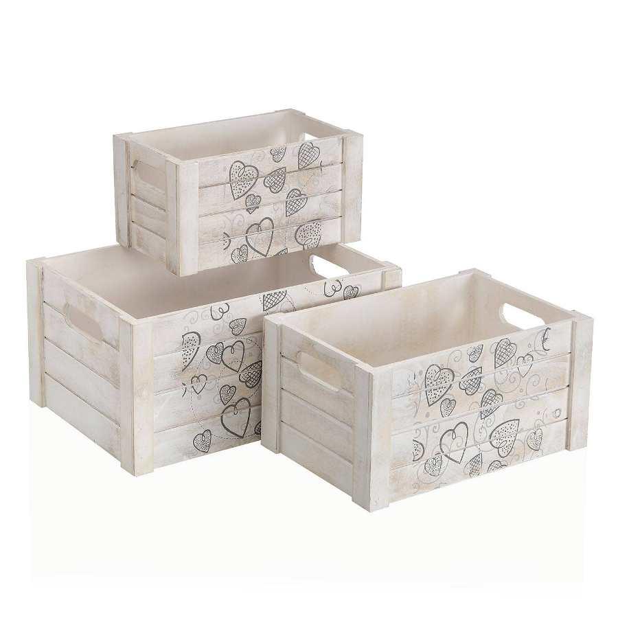 Cosy Hearts Wooden Crates Set of 3 -  Picture Perfect Interiors